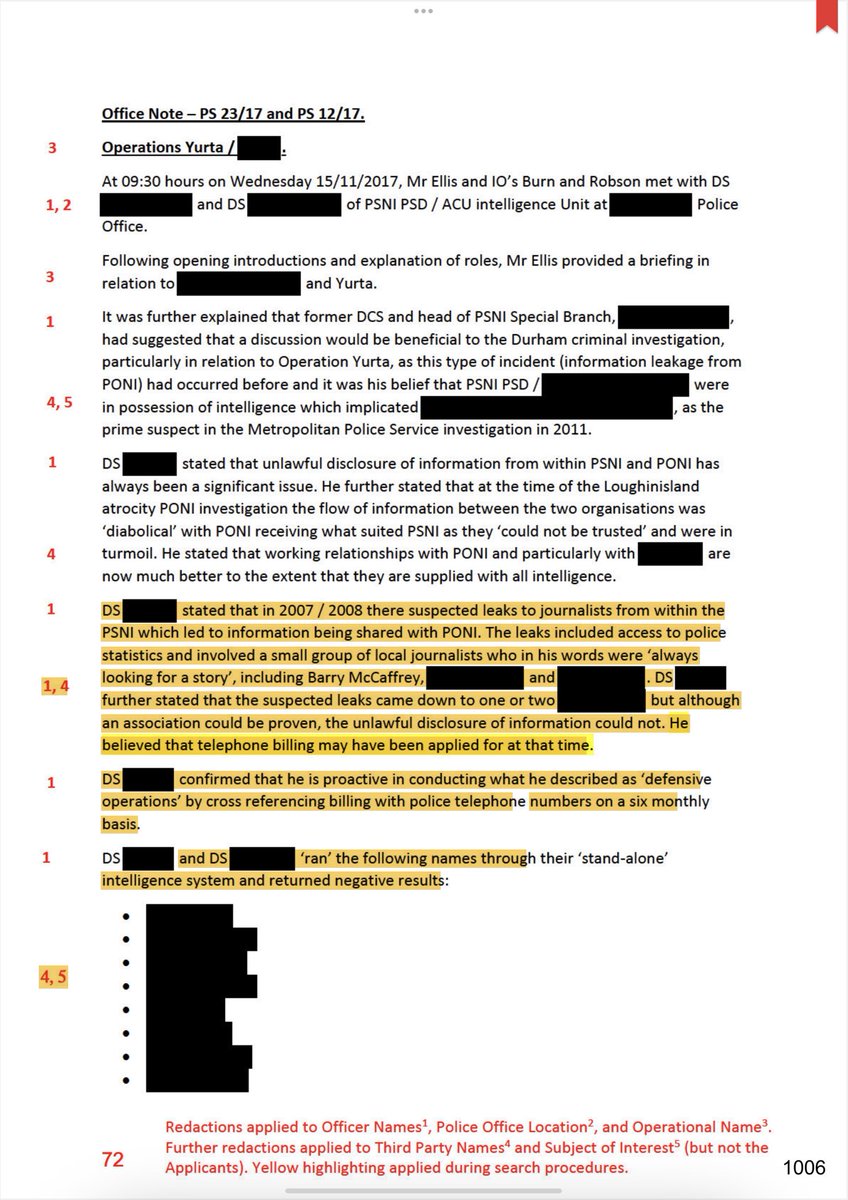 KRWLaw's tweet photo. This is the document which was today approved for release by the Investigatory Powers Tribunal, which proves that there was a routine “defensive operation” every 6 months interrogating the communication data of journalists who were “always looking for a story”. https://t.co/8xg8MG01sV