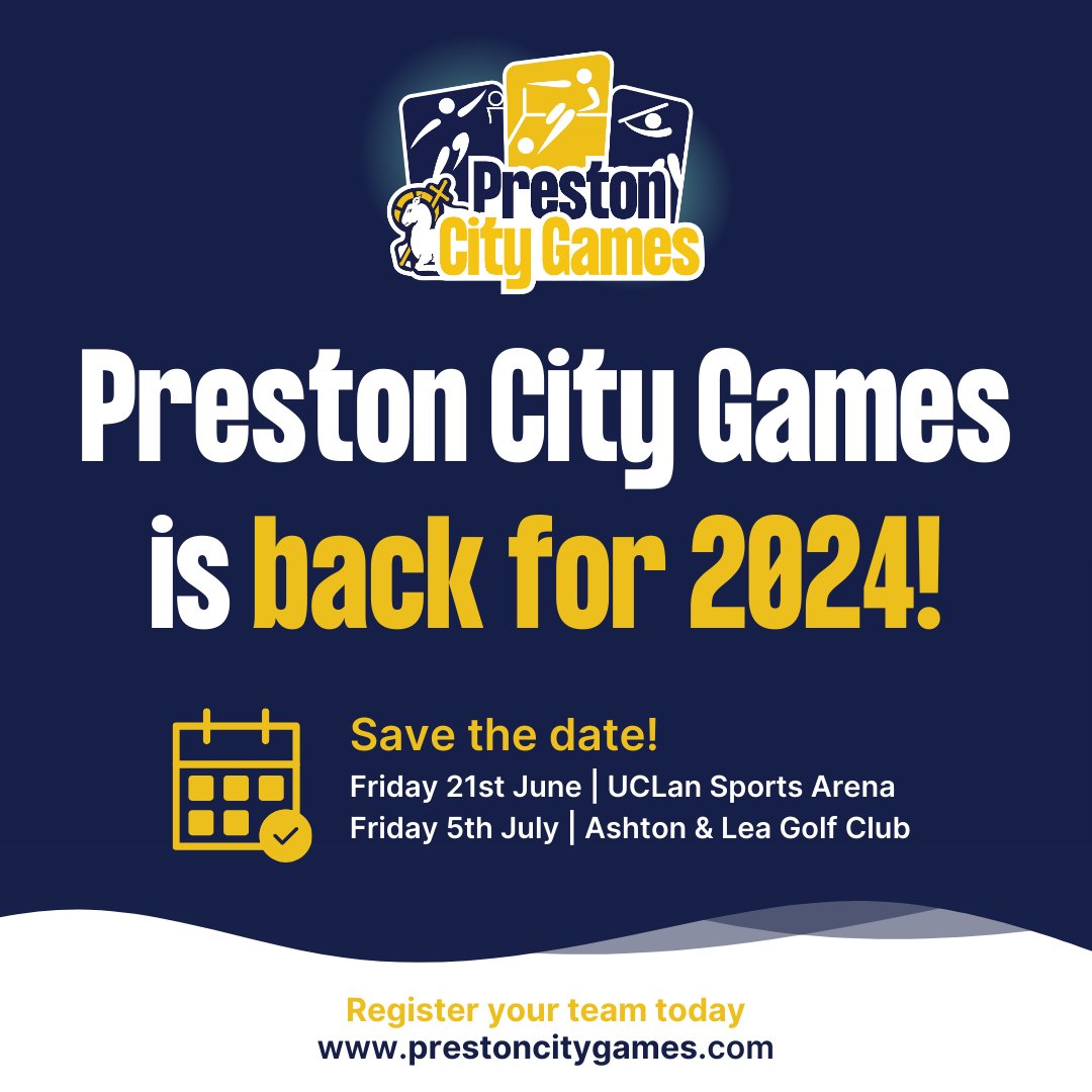 🎉 Preston, Get Ready! 🎉

We're thrilled to announce the return of Preston City Games! Another round of sports and community fun in 2024. 👏

Hosted by <a href="/shoutconnect/">Shout Connect</a>, @UCLan, and <a href="/prestoncouncil/">Preston City Council</a>.

Register your teams here: prestoncitygames.com

#PrestonCityGames