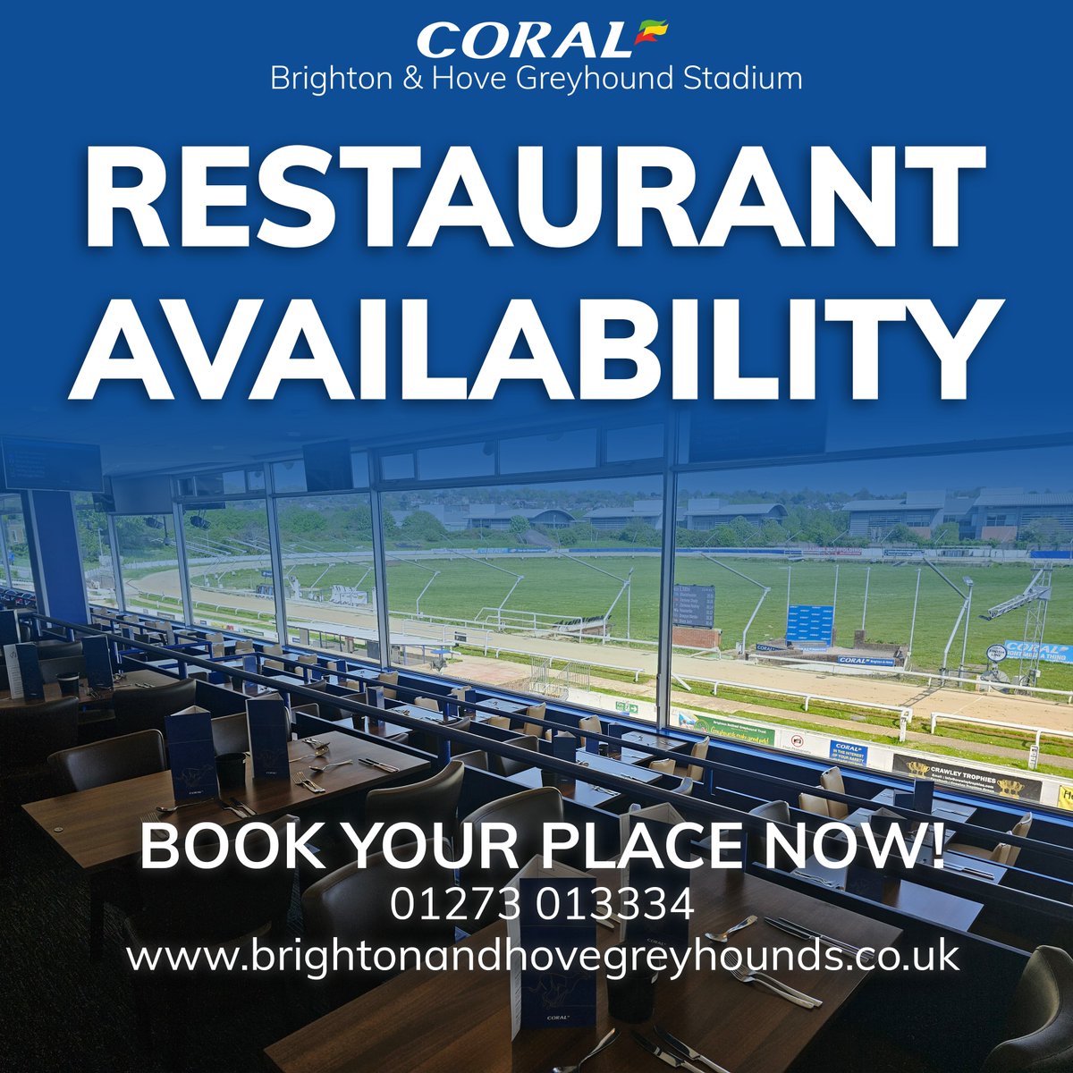 Looking for somewhere to go this weekend? Join us in our restaurant on Saturday or Sunday! 🍽️ Book now! 📞01273 013334 📩hove.stadium@coral.co.uk 💻brightonandhovegreyhounds.co.uk/events