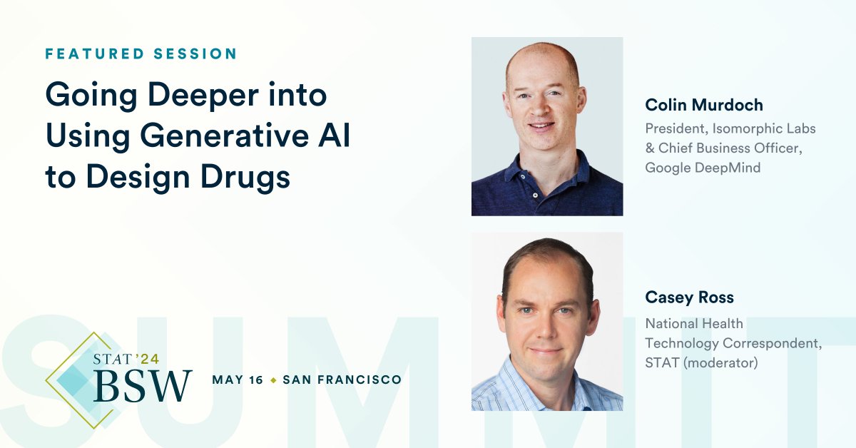 The next test for @GoogleDeepMind's AI system AlphaFold is helping pharma develop new medicines. 

Get a closer look at how it's going at #STATBreakthrough Summit West. 

Register here: trib.al/rJEs2Ve