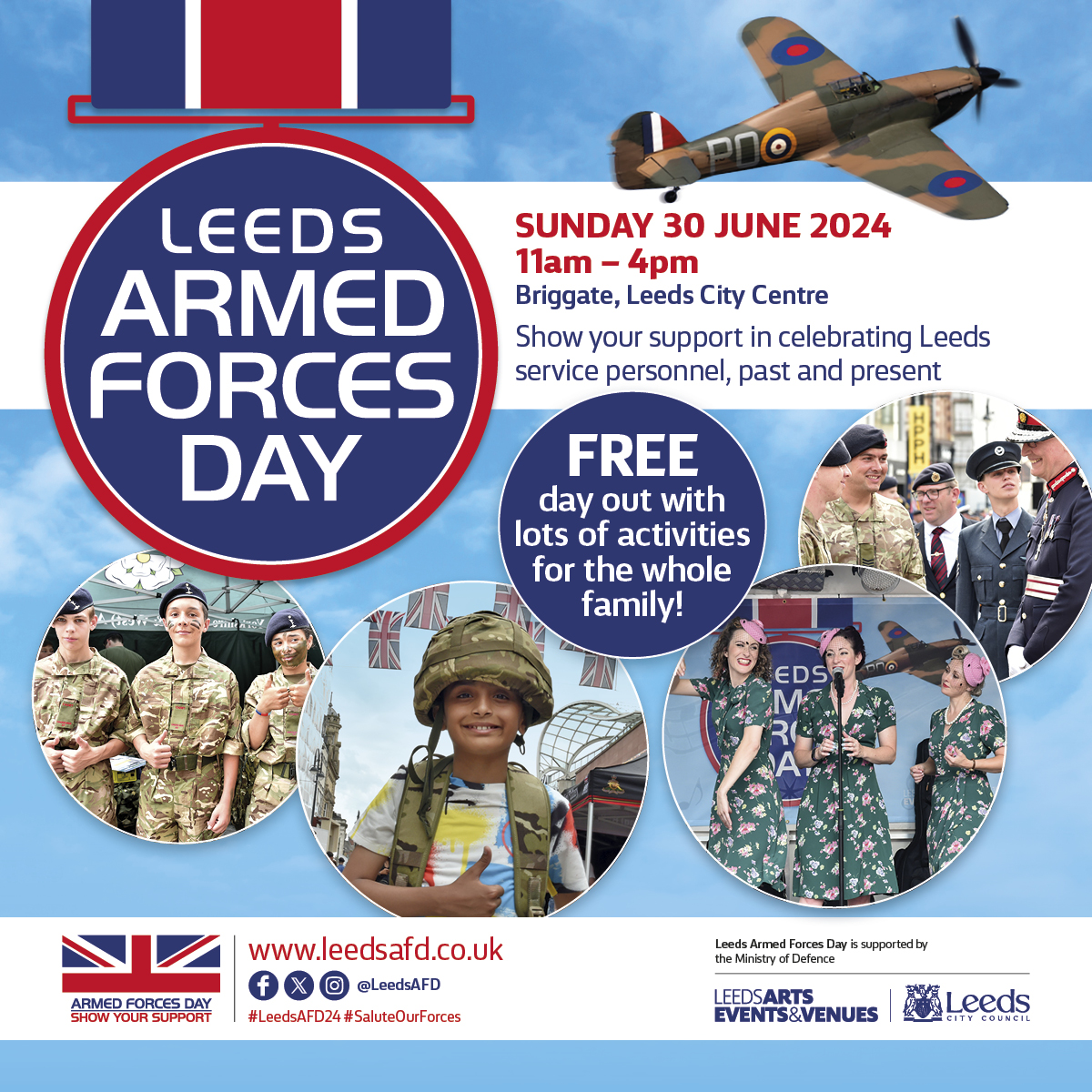 #LeedsArmedForcesDay 30 June 11am - 4pm, hosted by the Lord Mayor of Leeds, with a parade, stalls, exhibitions, & family activities. #LeedsAFD24 #SaluteOurForces @BritishArmy @RoyalNavy @RoyalAirForce @ArmedForcesDay @millsqleeds @carriageworks_ @BBCLeeds bit.ly/44wZnUp