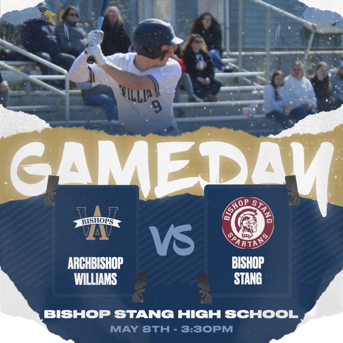 BASEBALL: The Bishops head to @StangAD for a 3:30 first pitch! Both JV and Freshman are cancelled today. @baseball_awhs #rollbills