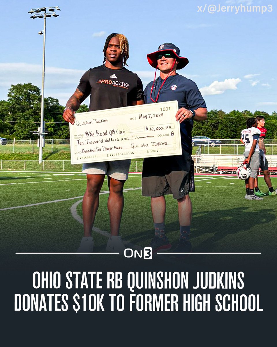 NEWS: Using NIL, Ohio State RB Quinshon Judkins donated $10K to his former high school football program👏 (via @Jerryhump3) on3.com/nil/news/ohio-…