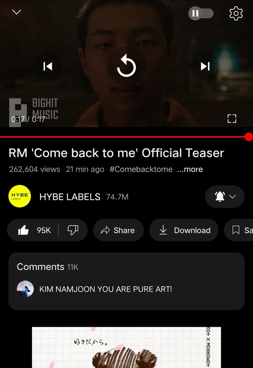 Langsung aja drop mv nya bisa ga🙂‍↕️

youtu.be/1Q7O8eS5OLk?si…

COME BACK TO ME BY RM
COME BACK TO ME TEASER
COME BACK TO ME IS COMING
RIGHT PLACE WRONG PERSON
#ComeBackToMe #RM
#RightPlaceWrongPerson