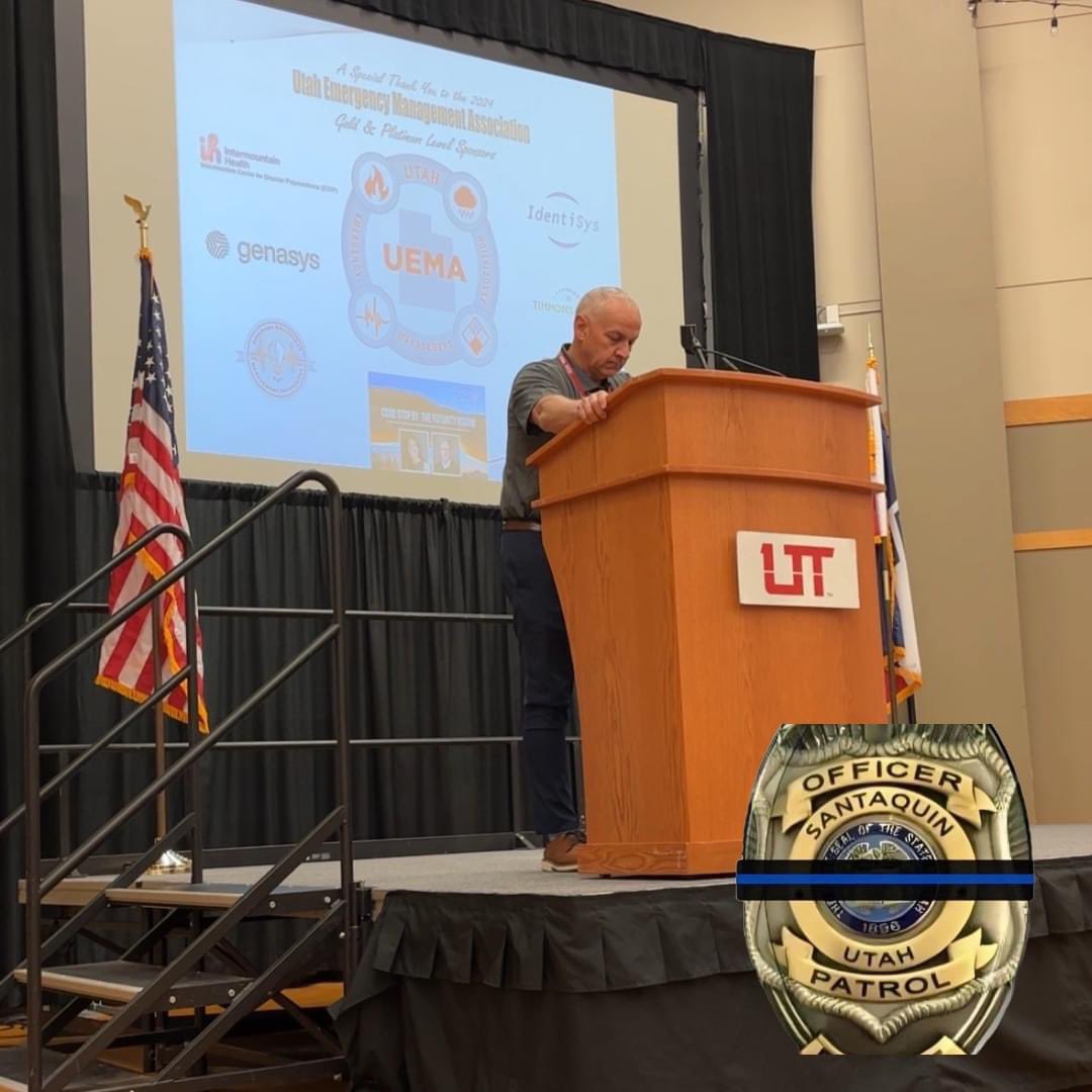 UtahEMA's tweet photo. #uema2024 began with a somber and respectful moment of silence for Santaquin City Police Department Sergeant Bill Hooser, led by @SantaquinCity Emergency Manager Chris Lindquist. https://t.co/zjU7dWwmDx