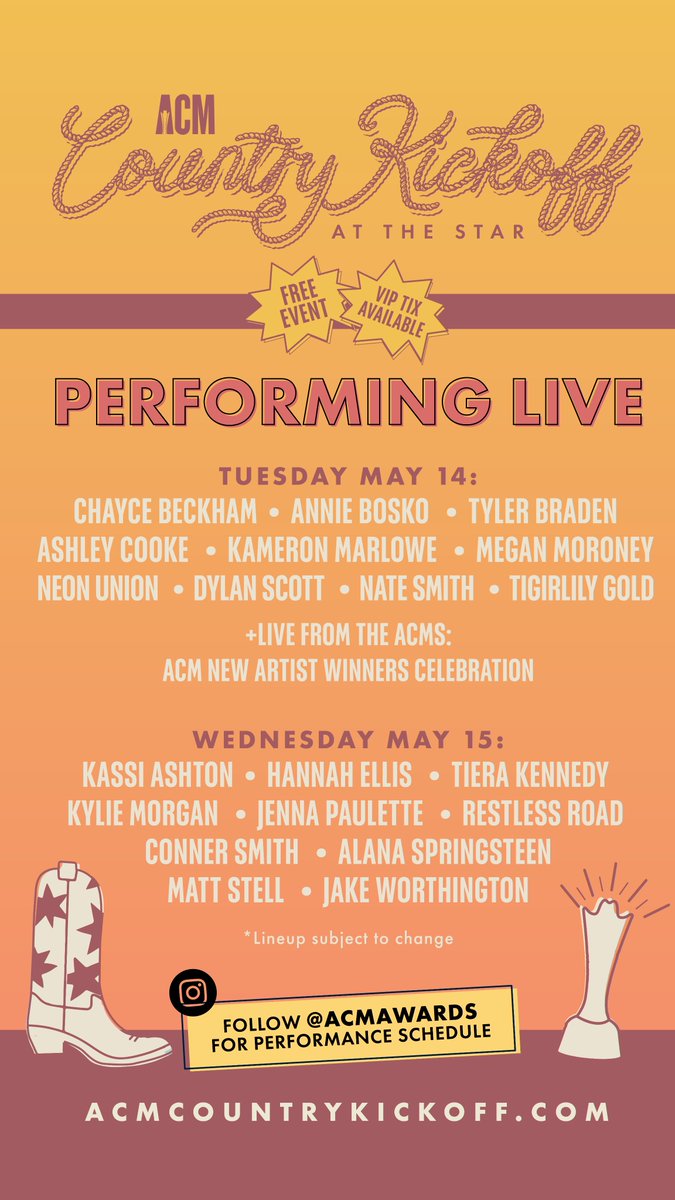 I'm excited to be a part of ACM Country Kickoff at @thestarinfrisco to get @ACMawards week started. It's a FREE event, full of live music, food, and more. #ACMkickoff #ACMawards VIP tickets are on sale here: lnk.to/ACMkickoff