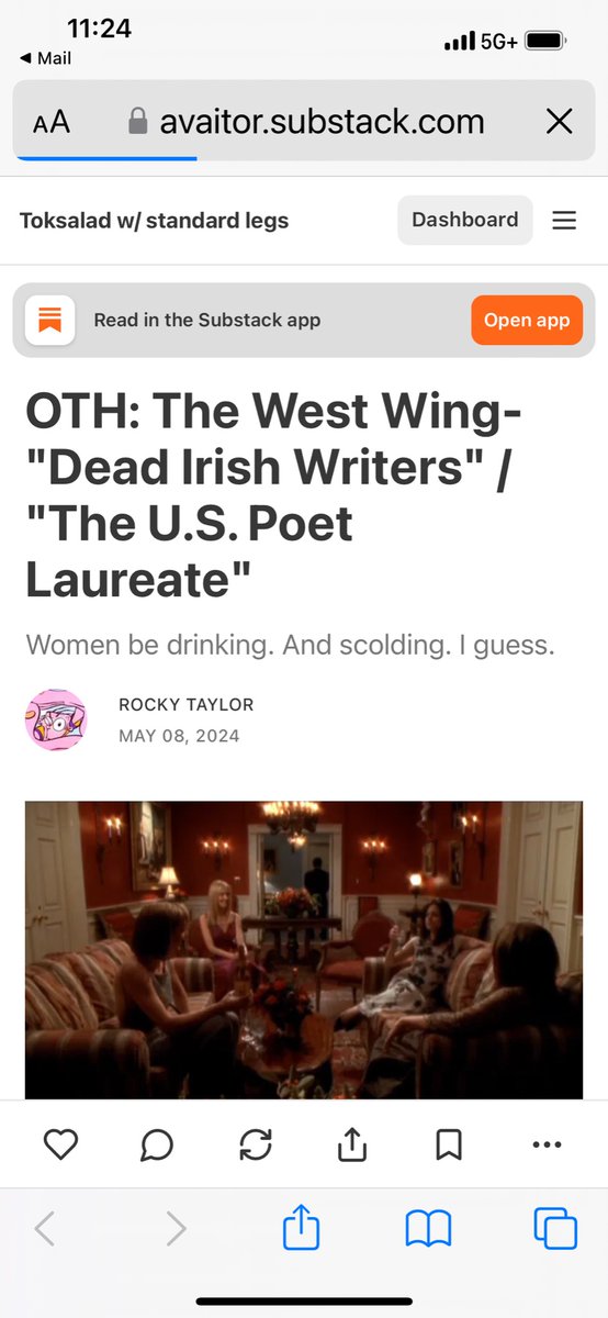 Going to try sharing my reviews here. I’m back with more West Wing, where I talk about how Aaron Sorkin handles writing women and his beef with Television Without Pity. avaitor.substack.com/p/oth-the-west…