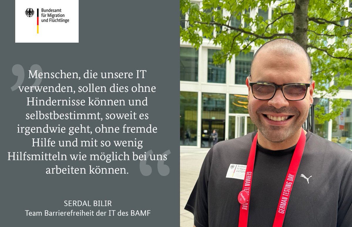 BAMF_Dialog's tweet image. 👩‍💻👨‍💻 Praxisnah und innovativ – unsere Kolleginnen und Kollegen aus dem Team Barrierefreiheit der IT des Bundesamts nehmen heute am @GermanTesting Day 2024 teil, der größten unabhängigen Konferenz zu Software-Qualität im deutschsprachigen Raum. #GermanTestingDay #GermanTesting