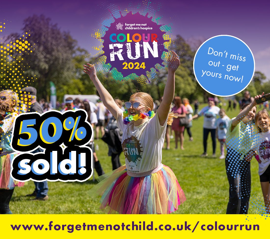 👟 Half of all Colour Run tickets are now SOLD! 🏃🏻 If you’re planning on coming along to Huddersfield’s most colourful fun run, make sure you reserve your spot soon - tickets are selling fast so don’t miss out! Get yours here: eventbrite.co.uk/e/colour-run-2…