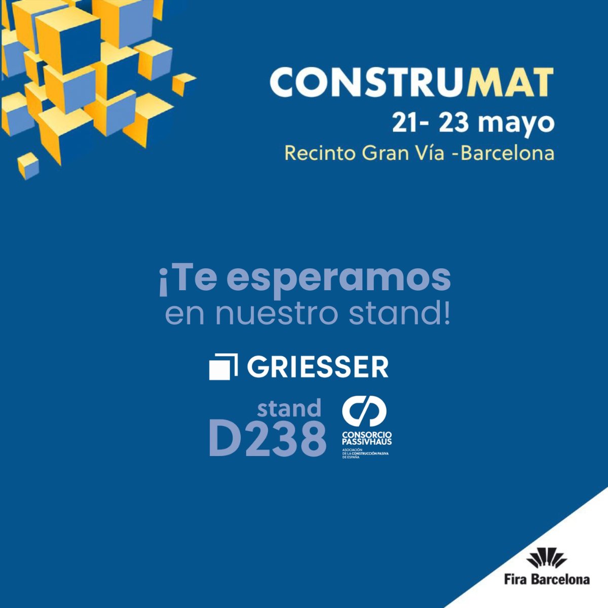 GriesserIB's tweet image. ✨Del 21 al 23 de mayo, nos vemos en #Construmat ✨
Estaremos en el stand del @ConPassivHaus junto a @grupopuma , @Onduline_Spain, @Persax , @MontoPinturas , @SopremaIberia  y @ZehnderIberica, para contarte nuestras novedades en #controlsolar 🌍

@Fira_Barcelona