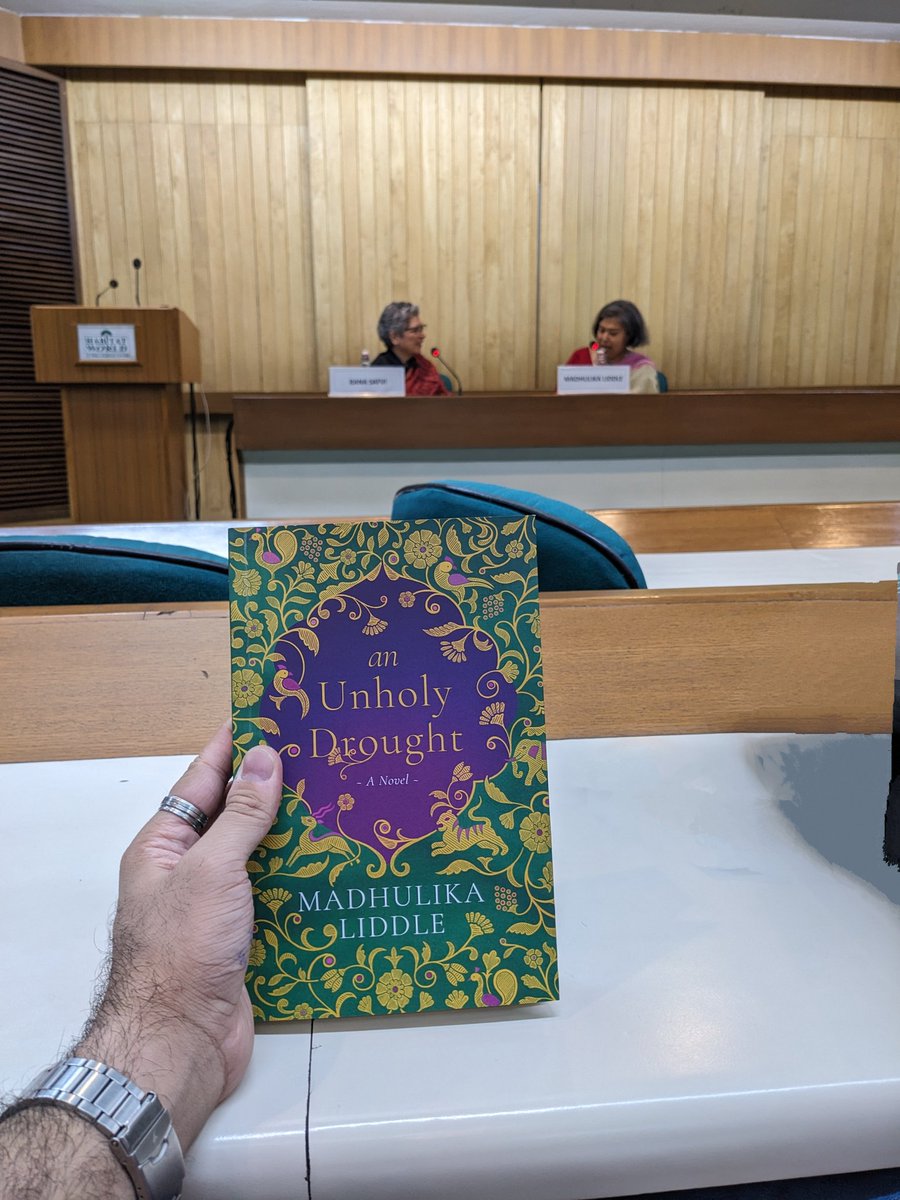 At the launch of 'An Unholy Drought' by @authormadhulika A very interesting discussion on history in literature with @iamrana @speakingtiger14 #CitizenKamath