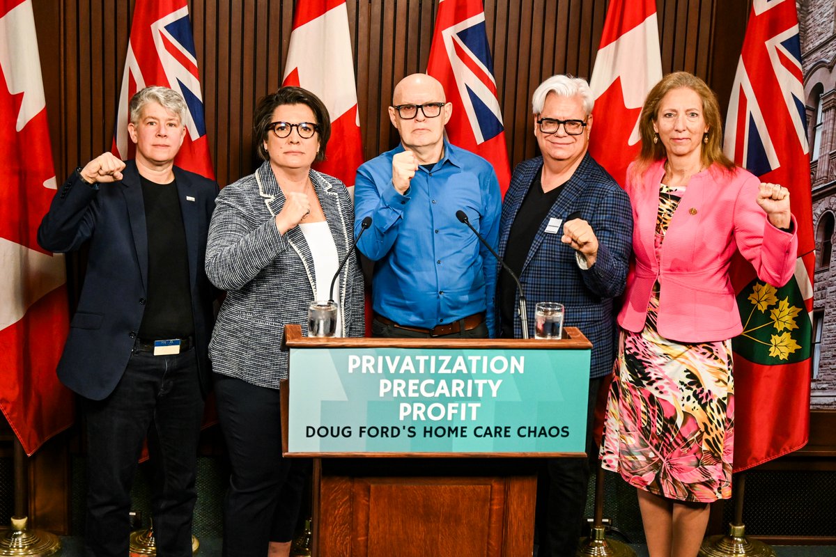 Today ONA President Erin Ariss, RN, stood in solidarity with @OPSEU, @CUPEOntario & @COPEOnt to alert Ontarians to the considerable and irreversible damage @fordnation Bill 135 will do to Ontario’s home-care system. #ONhealth #ONpoli #ONlab Here is what Erin shared today: 1/