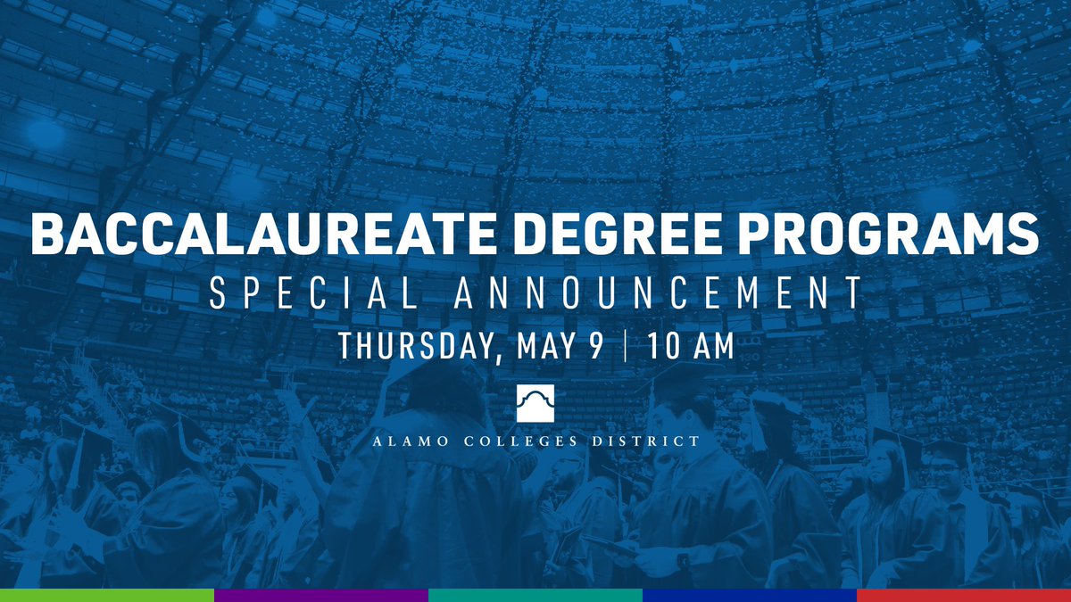 Join us for an exciting announcement this Thursday, May 9, at 10 a.m. as we unveil something groundbreaking - introducing Baccalaureate Degree Programs across all five of our Alamo Colleges! 🎉 Don't miss out! Tune in to our social media pages for the live stream.🎓 #AlamoPROUD