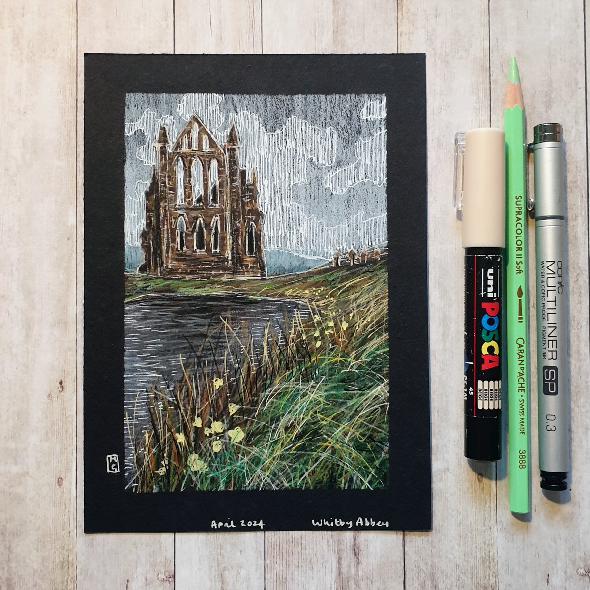 🔴This drawing of Whitby Abbey is now sold, thank you. If you are interested in seeing or purchasing my art, I'd love you to visit my Etsy shop. *shop link in my profile #WhitbyAbbey #Dracula #Landscape #OriginalArt #drawing #MixedMedia #artwork #art #TraditionalArt