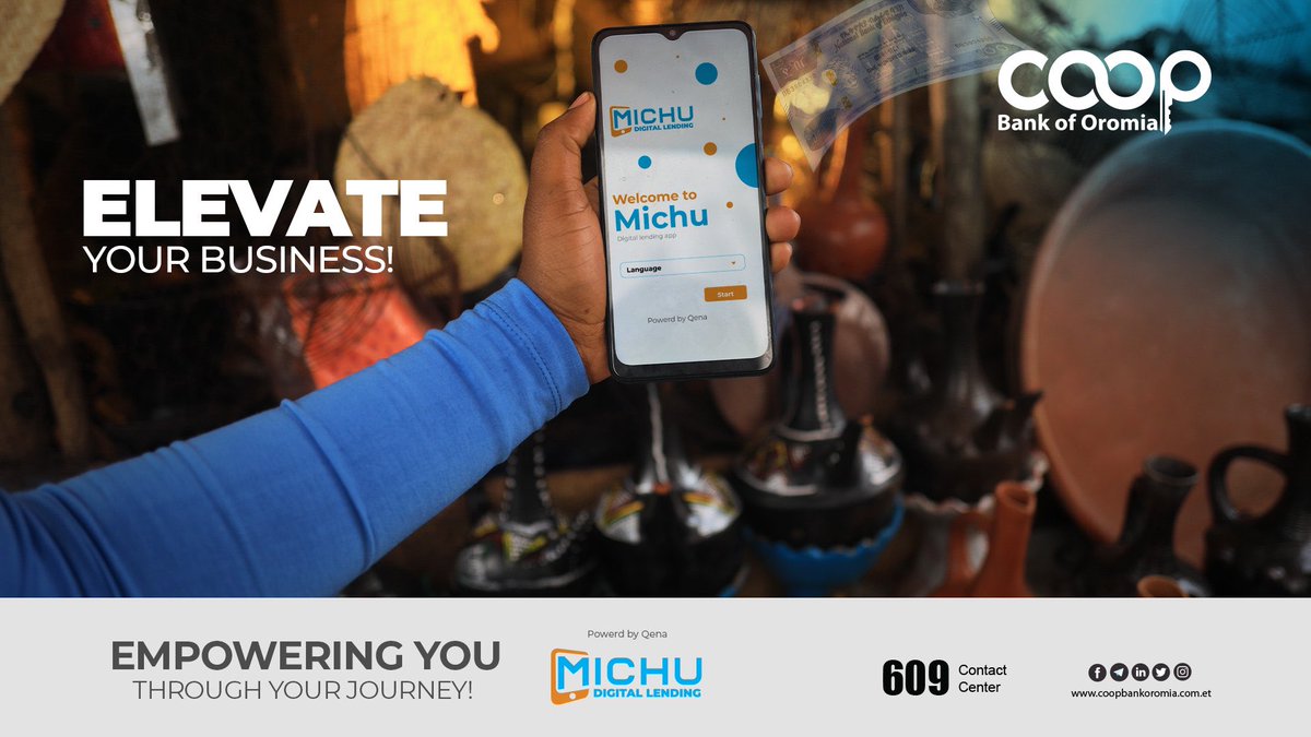 Michu, the Coopbank uncollateralized digital lending platform that breaks barriers, empowers dreams of SMEs & microenterprises! 
Michu Guya and Michu Wabi, the first Ethiopian digital platform.

#Michu #UncollateralizedLending #SMEs #Microenterprises #Ethiopia