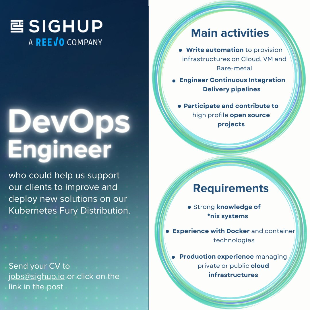 🔎 SIGHUP is hiring 

🤩 Our company keeps growing everyday, that is why we are looking for new tech-savvy minds to join us remotely. 

We are seeking Europe-based #DevOps Engineers!
Find out more here 👉 lnkd.in/daZkM8zf
 #kubernetes #hiring #remotejobs