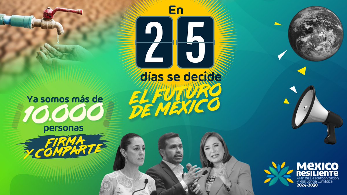 👋¡#FelizMiércoles! les contamos que ya somos más de 10MIL personas 🤯que hemos firmado la petición de @Change_Mex para exigir que @Claudiashein @XochitlGalvez y @AlvarezMaynez, pongan la #AcciónClimática al centro de sus propuestas. Súmate y FIRMA aquí ➡️ bit.ly/4bqjxBO