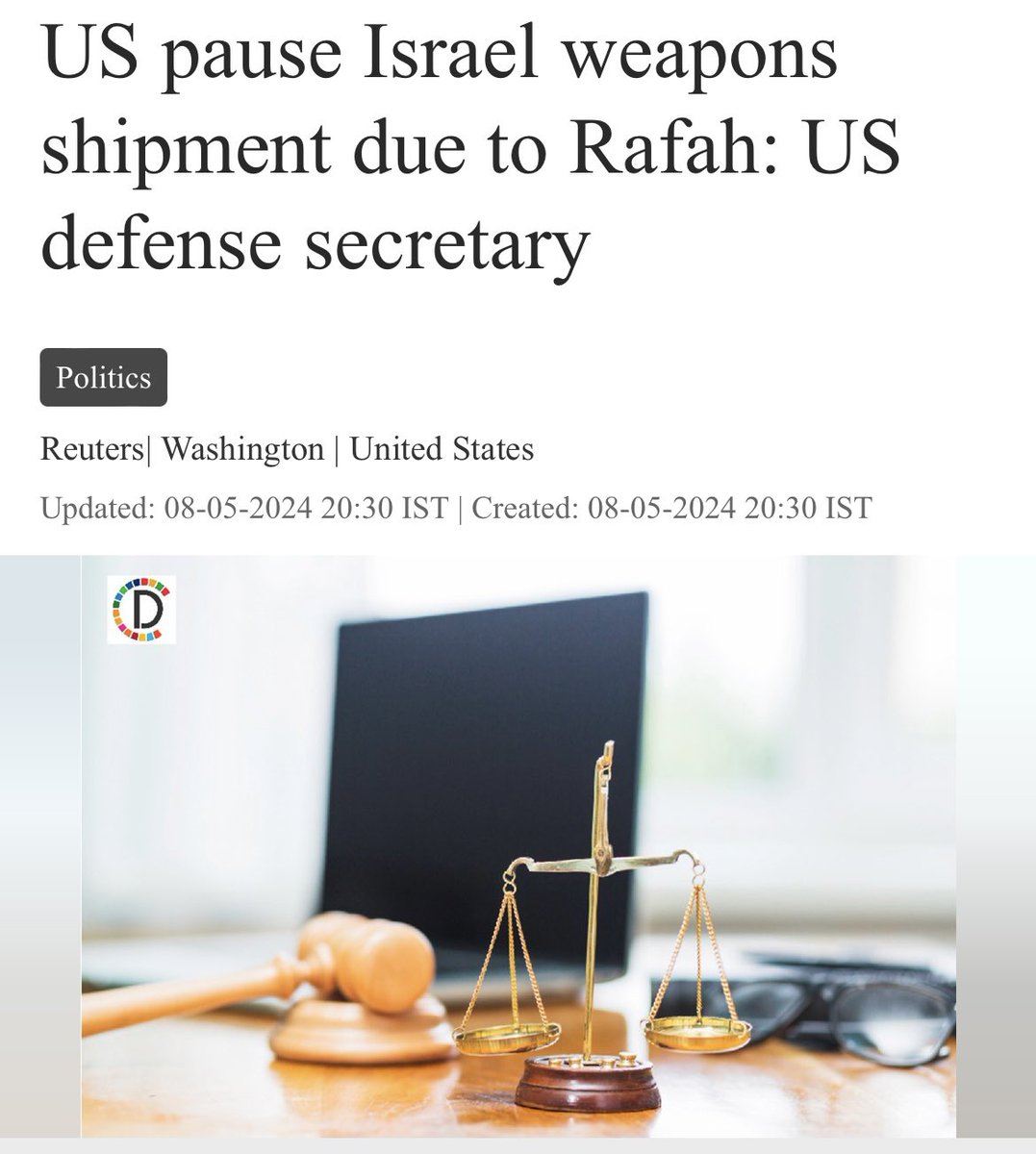 @simonateba @SecDef President Joe Biden's decision to hold up delivery of high payload munitions to Israel was taken in the context of Israel's plans to carry out an offensive in Rafah that Washington opposes without new civilian safeguards, U.S. Defense Secretary Lloyd Austin said on Wednesday.…