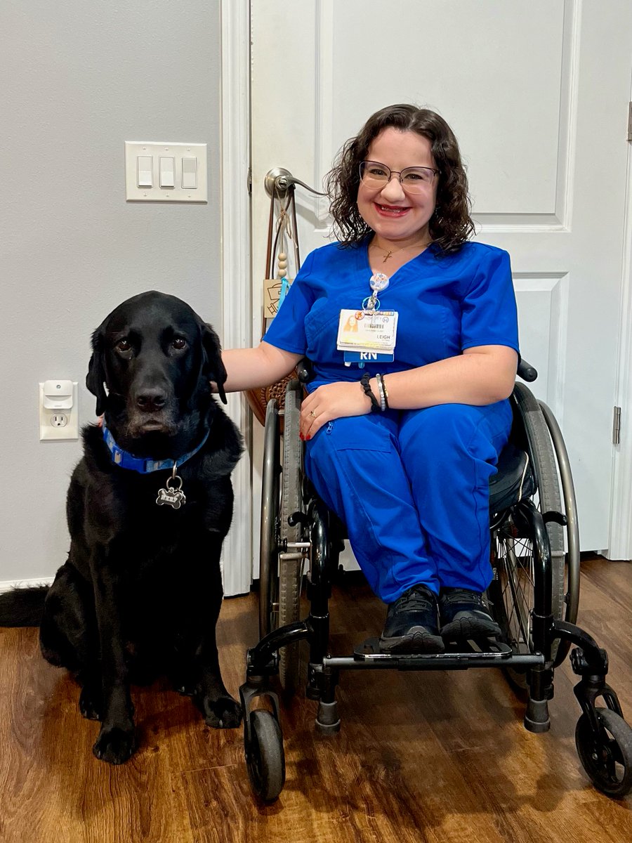 H A P P Y. N U R S E S. W E E K. ❤️ from #SCFLA, patient alumni Leigh 🫶 & her service dog, Nerf 🐾 She became a patient @shrinershosp when she was three weeks old, and two decades later, she’s a registered nurse at Moffitt Cancer Center. Amazing! #NursesWeek @MoffittNews