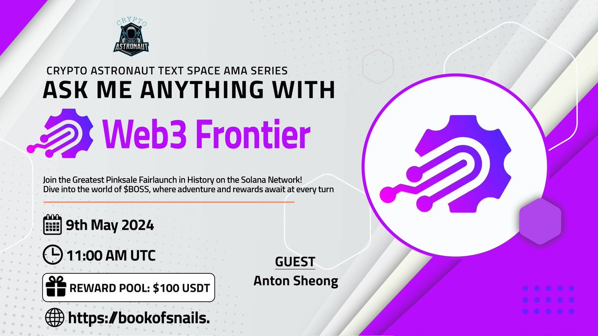 CryptoAs_TW's tweet image. We're thrilled to announce our next #AMA with "Web3Frontier"on 9th May 2024 at, 11:0 AlM UTC 

​🇹​​🇪​​🇽​​🇹​ ​🇦​​🇲​​🇦​

🏠Venue: 

🎁 Reward Pool: $100 USDT

🔰Rules
Follow @CryptoAs_TW &amp;amp; @Web3Frontier1 

💠 Like Retweet &amp;amp; Follow