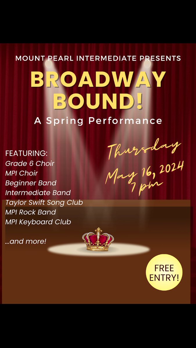 Don’t forget!! Next Thursday, May 16 at 7 pm we are BROADWAY BOUND! 🎶🤩