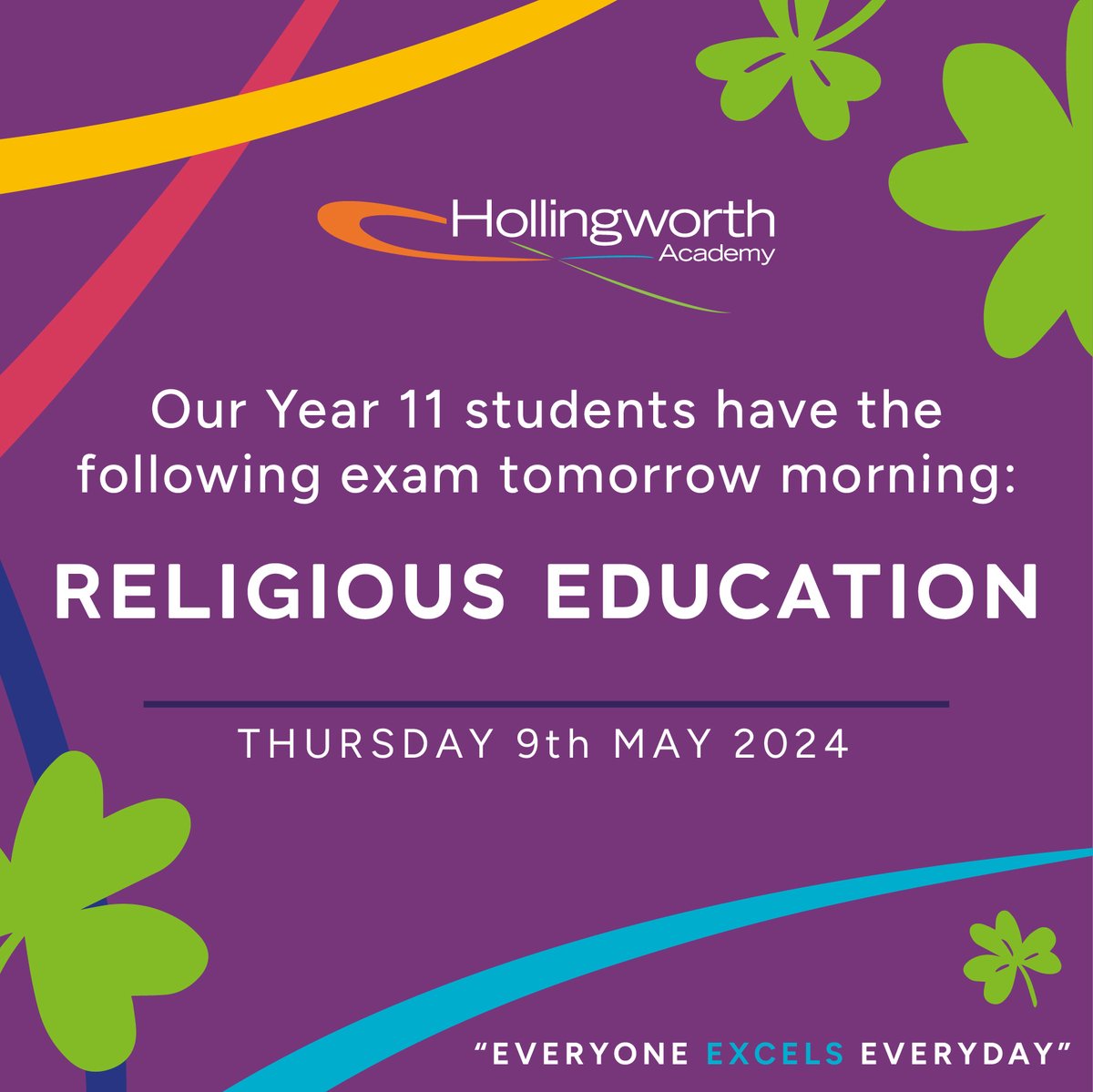 “You have worked so hard for the past 2 years, go and prove what you can do, we are so proud of you all. Remember read the question carefully and show off your amazing skills” – The RE Department 🍀✨ @WCSQM #raisingrochdale #worldclass #everyoneexcelseveryday