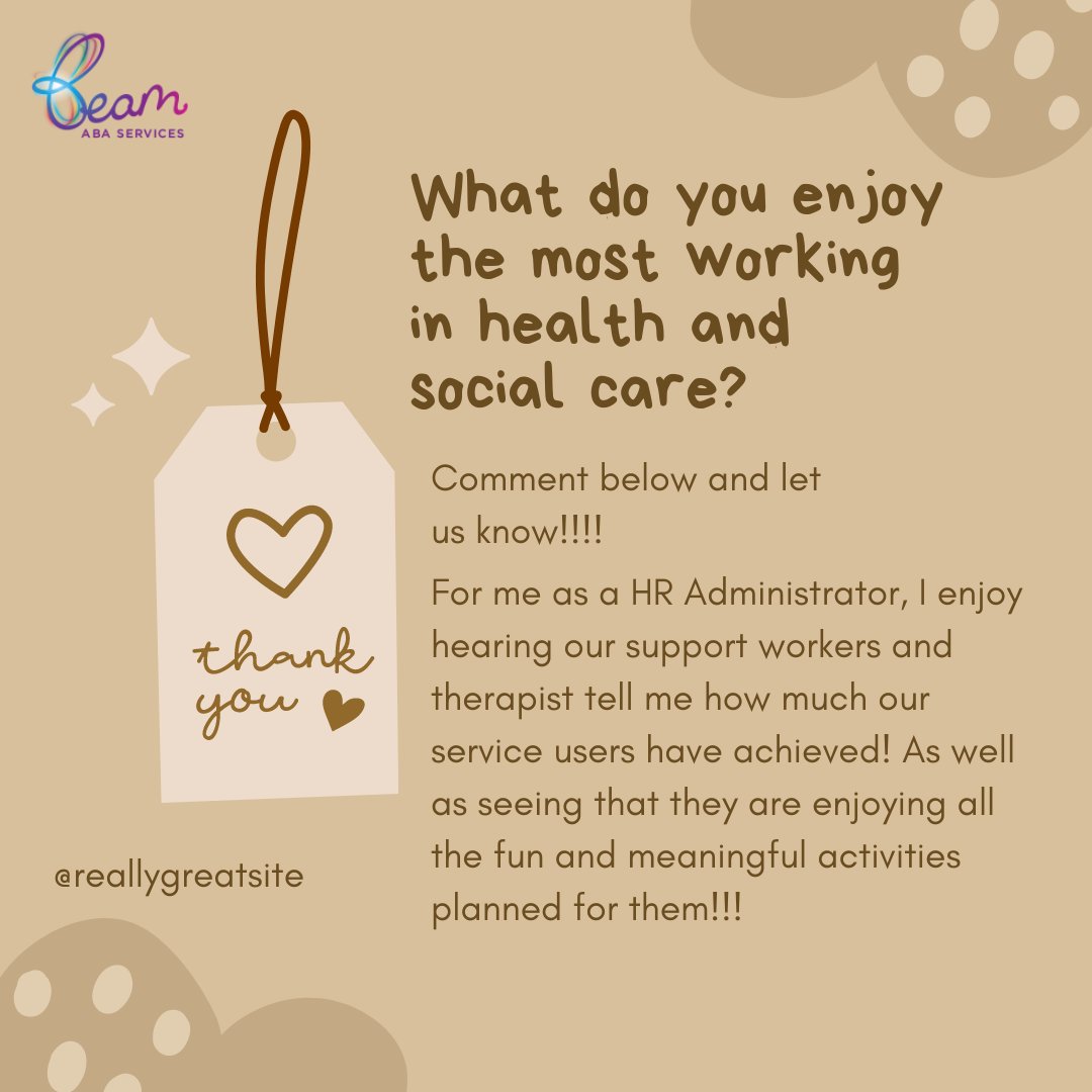 Let’s celebrate social care by sharing what we enjoy most about working in health and social care! Let us know what you enjoy most by commenting below! #Socialcare #Celebratesocialcare #aba #beamabaservices