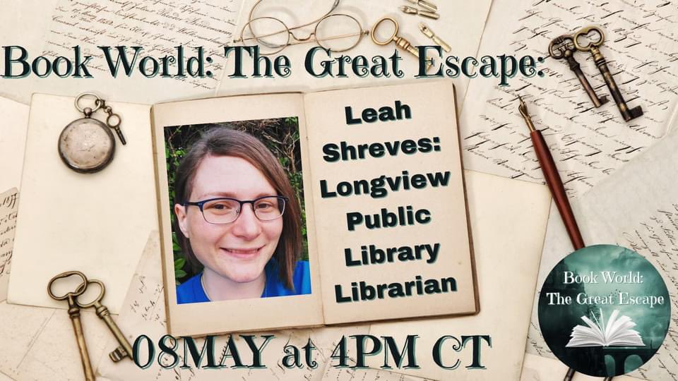 TODAY at 4PM CT on Book World: The Great Escape, we get the opportunity to talk with a #librarian from the #longview public #library – Leah Shreves. #tunein to find out the #questions many #authors & #readers want to know! #ask some of your own #live #dontmissit C.J.’s #YouTube: