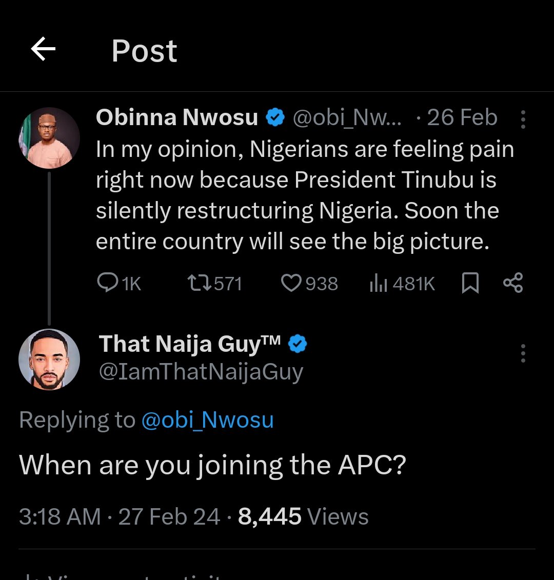 @obi_Nwosu Obinna, why did it take you this long? Or they gave you certain number of lambas to push against your people first b4 you can be accepted?