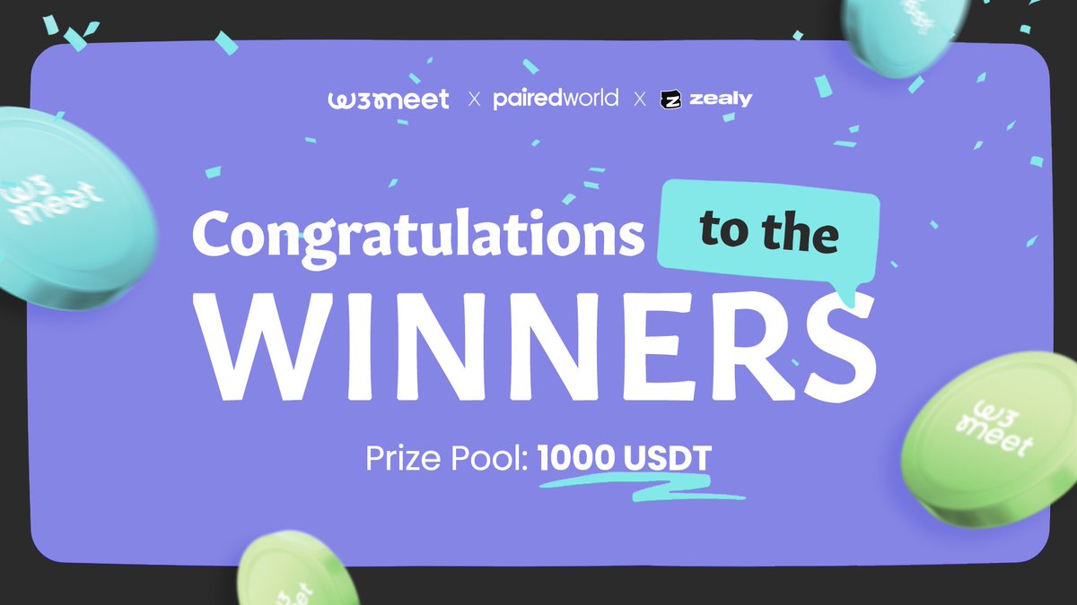 🎉 The 'w3meet again too' Sprint Winners Are Here! 🎉

Our 1,000 USDT prize pool giveaway has come to an end! 

A huge congrats to our 10 lucky winners:👏👏👏

🏅 @jaynetomm
🏅 @chiemerief515
🏅 @Devoncheeeks
🏅 @Ola_waleee
🏅 @EstherAnth6483
🏅 @AnwanaPriscilla
🏅 @Vincent_agb