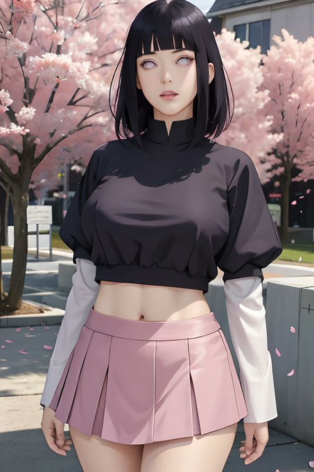 masterpiece, absurdres, hinata\(boruto\), 1girl, solo,mature female, crop top , high waist mini skirt