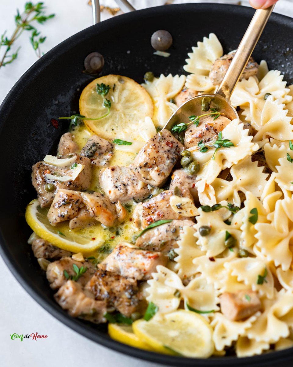 Chicken Piccata Pasta 👉chefdehome.com/recipes/956/ch… Easy Chicken Piccata Pasta recipe with delicious creamy Lemon Caper Piccata Sauce and bow-tie pasta. A restaurant quality chicken and pasta dinner ready at home in 30 minutes.
