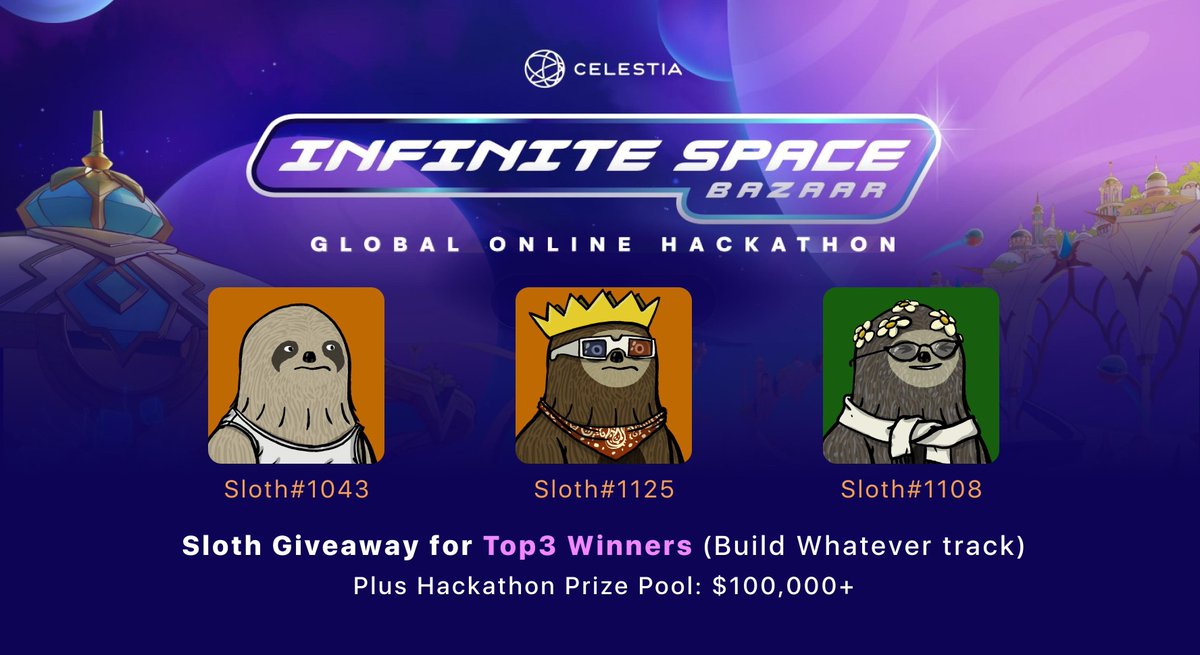 Hackers, exciting news from @CelestiaOrg ISB Hackathon: Supported by @iqlusioninc, each of the Top3 hackathon winners('Build Whatever' track) will win a @CelestineSloths as an additional reward!!🎉🔥 10 days left to join with your project. Let's win big👉 dorahacks.io/hackathon/infi…