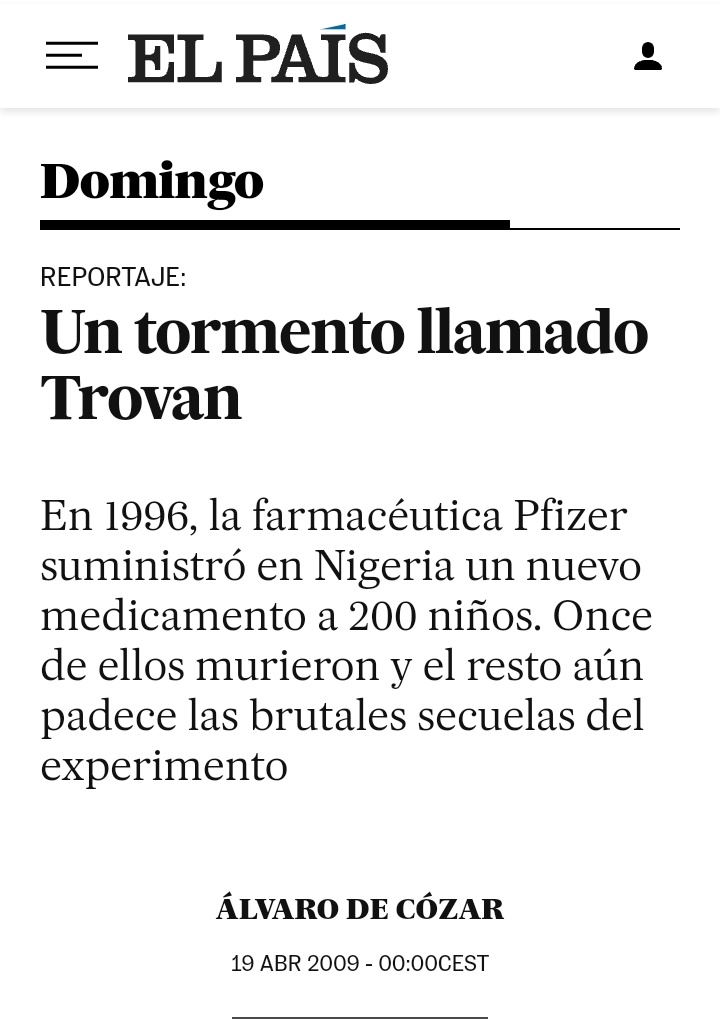 La misma empresa farmaceutica que ha 'creado la vacuna anticovid' ya tuvo problemas serios en los 90s porque aplicaron un 'medicamento' contra la meningitis a 200 niños en África matando a 11 de ellos y dejando lisiado al resto. Son expertos 'ensayando' en humanos y todavía hay