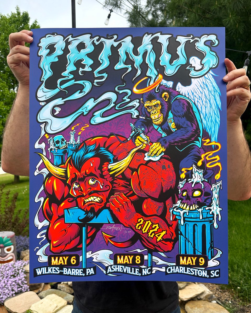 Here's some detail shots of the Primus poster I drew! Baker Prints printed this perfectly (as always). What a thrill-ride this year has been so far! #gigposter #poster #gigposterart #primus @primus