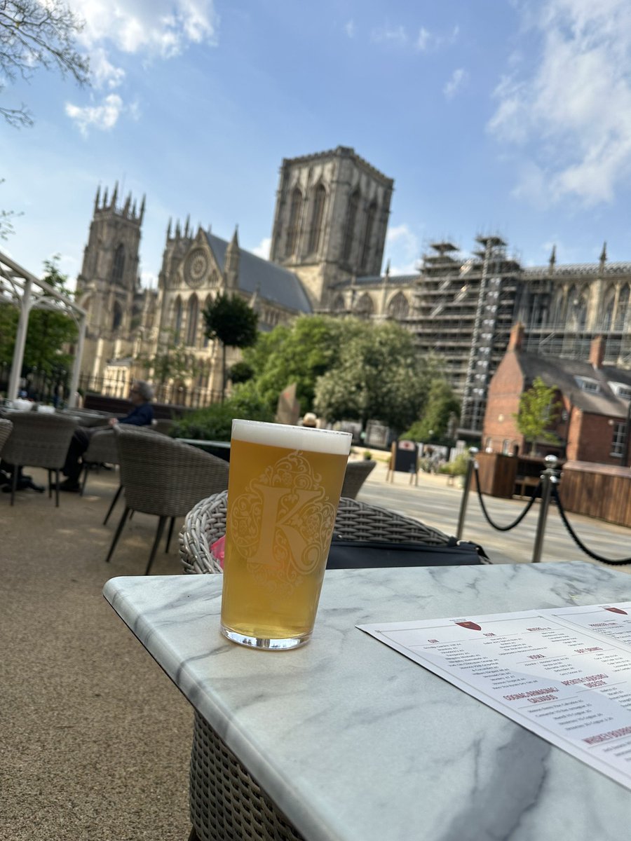 Lovely pint of @kirkstallbrew Virtuous in the shadow of @York_Minster #Refectory yorkminsterrefectory.co.uk