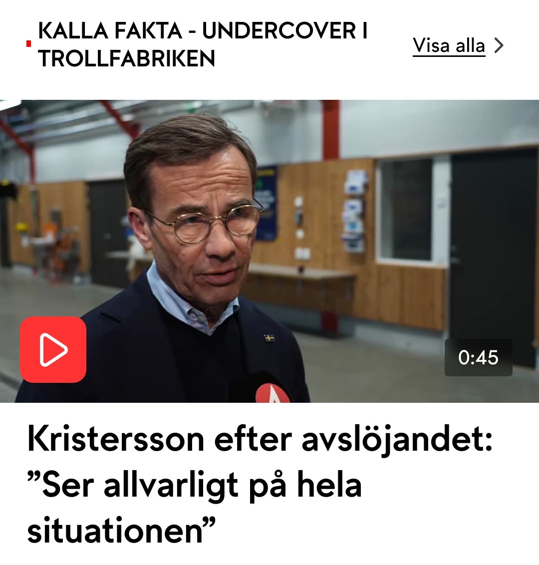 Naturligtvis ser Kristersson allvarligt på det trams som TV4 skapat, trodde jag..
Nej han köper vad de sprider om Sverigedemokraterna. Enl TV4. Han är så styrd av Socialdemokraterna 🤬🤬