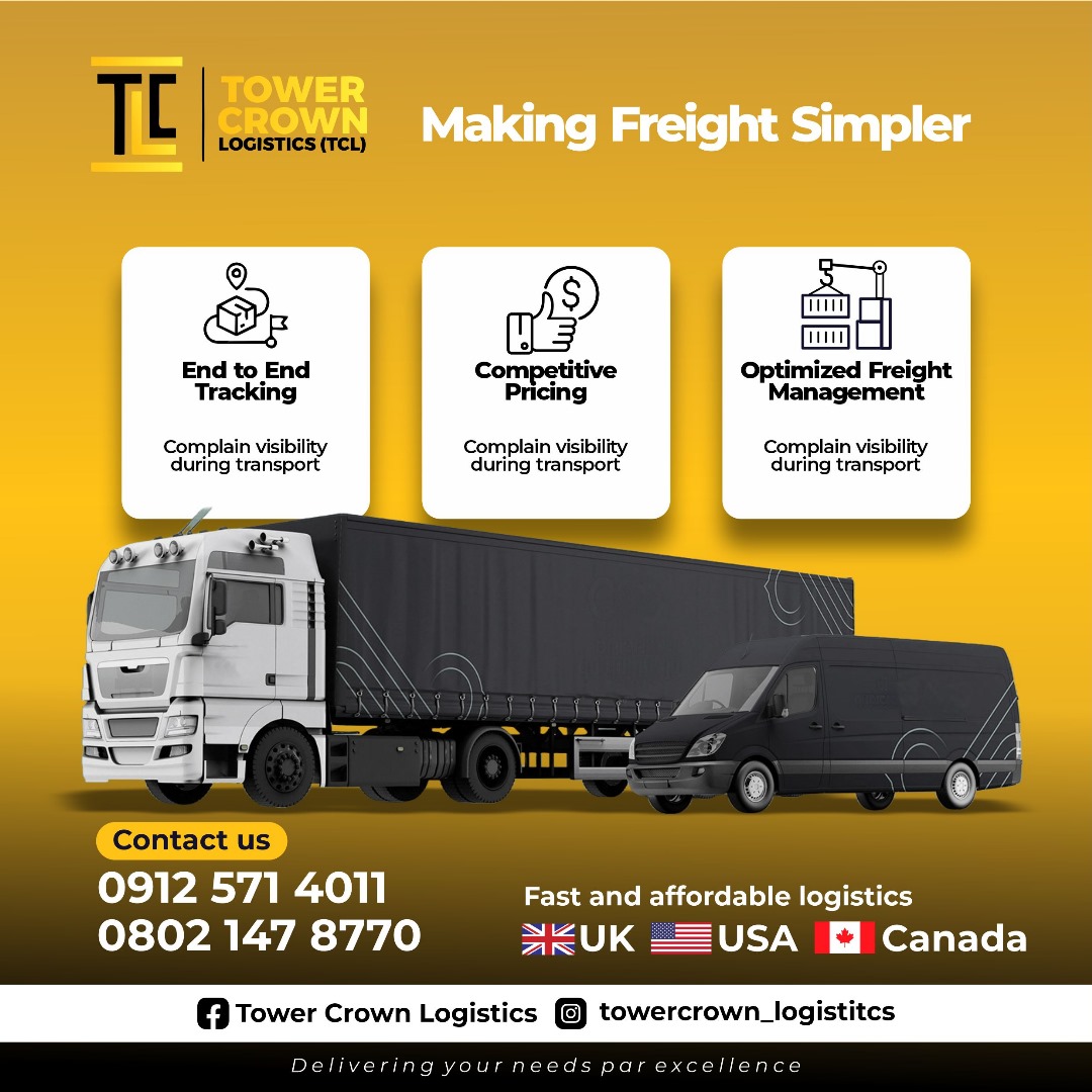 If you need a shipment that offers a seamless and easy transaction, look no further, Tower Crown Logistics gat you covered.

#freightshippment 
#freightshippingservices 
#courier 
#waybill 
#LogisticsManagement 
#internationallogistics 
#logisticscompany 
#TowerCrownLogistics