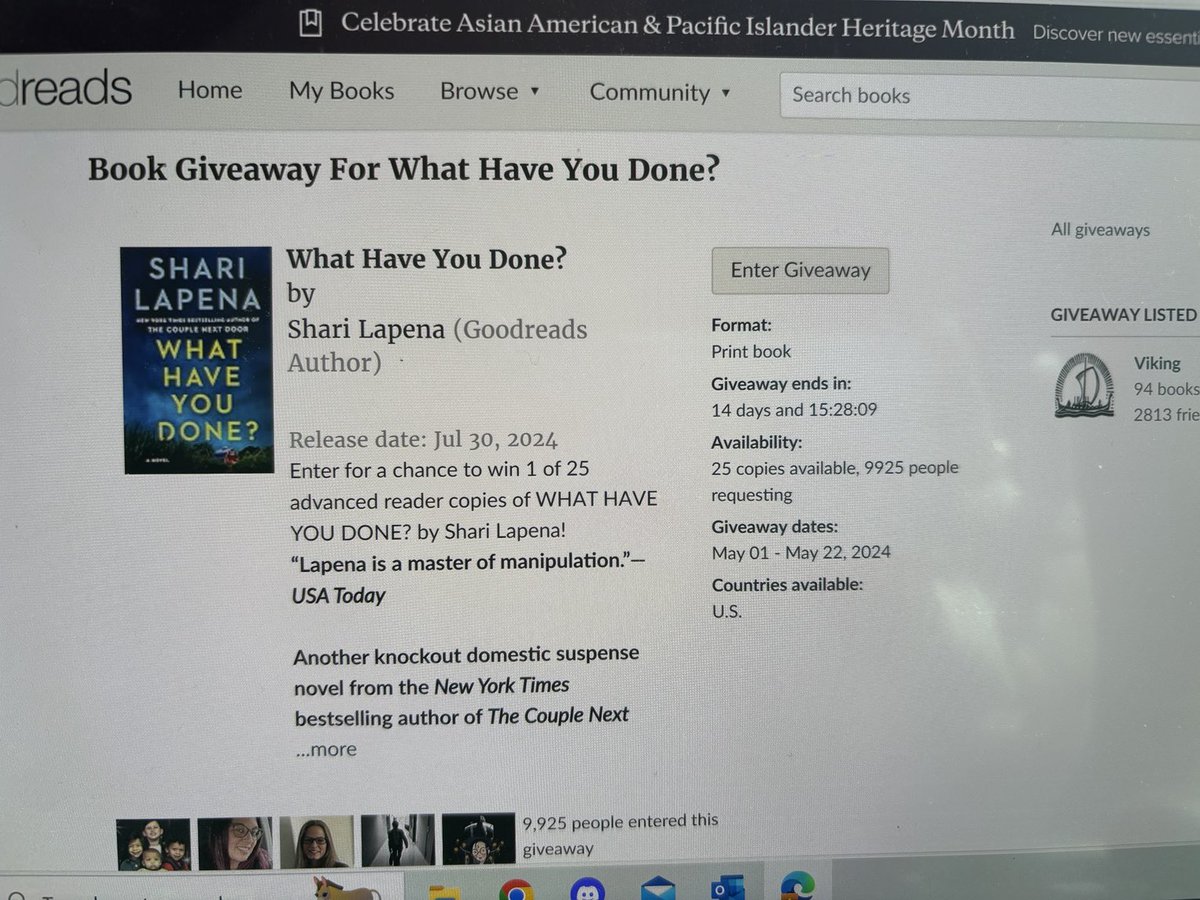 Hey! There’s a goodreads giveaway on right now for my new book WHAT HAVE YOU DONE? Enter now for a chance at a free copy!