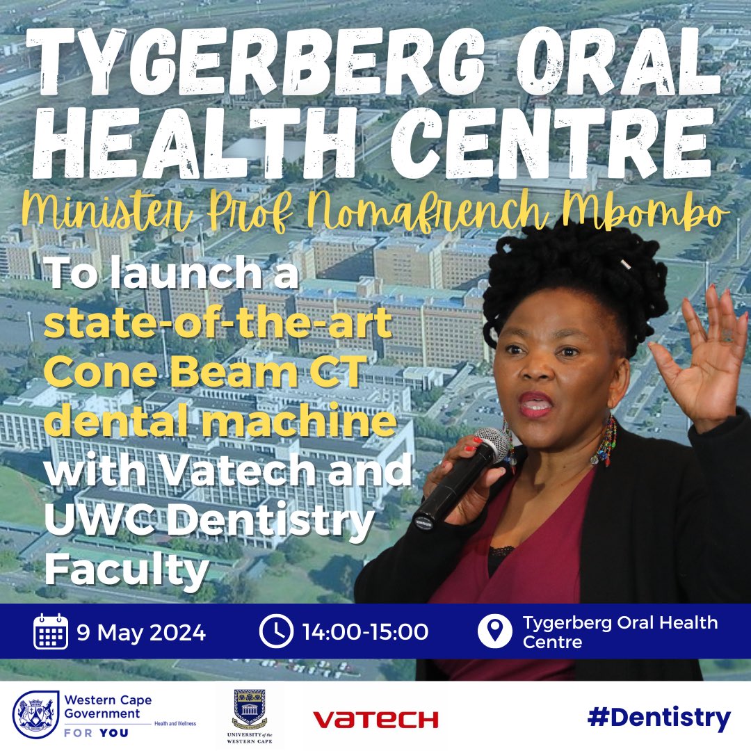 Catch me tomorrow as I launch a Cone Beach CT Scan at our Tygerberg Oral Health Centre.

This state-of-the-art machine is being donated by Vatech and is done in conjunction with UWC's Dentistry Faculty.

Stay tuned for more details tomorrow 🦷 

#cbct
#dentistry
