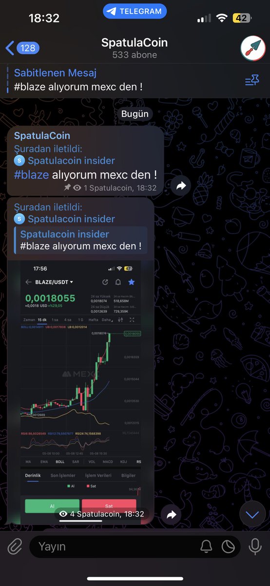 Bu tarz işlemleri kaçırmamak için gruba gelmeyi unutmayın. t.me/spatulacoin İşlemlerimi #mexc borsasından yapıyorum. Eğer üyeliğiniz yoksa referans linkim : mexc.com/en-US/register… -