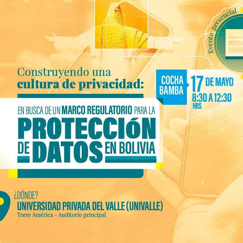 hugomiranda's tweet photo. Desde el 13 al 17 de Mayo se realizaran eventos sobre Protección de Datos en La Paz, Santa Cruz y Cochabamba, toda la información en las redes de @InternetBo_org https://t.co/hSSx7wq5zr