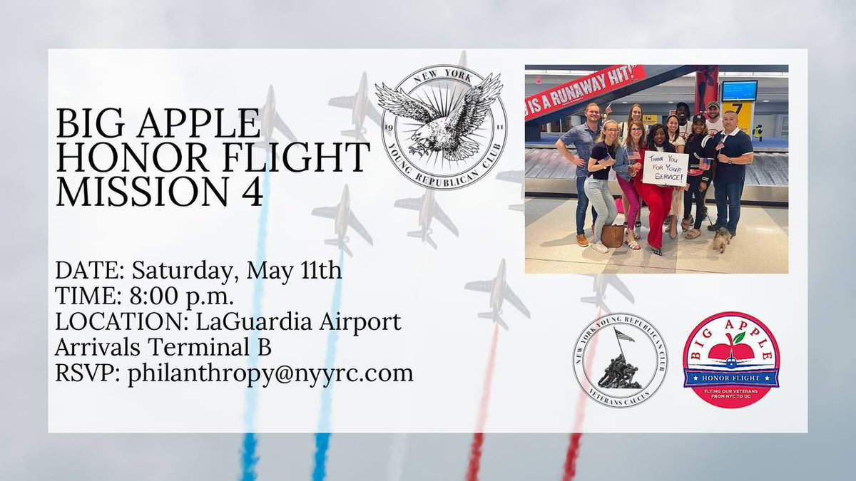 Join us this Saturday, May 11th at 8pm for the Big Apple Honor Flight! We’ll be welcoming back our Veterans from a once in a lifetime trip to Washington DC to see the memorials built in their honor. We hope to see you then at LaGuardia Airport Arrivals Terminal B. Please RSVP…