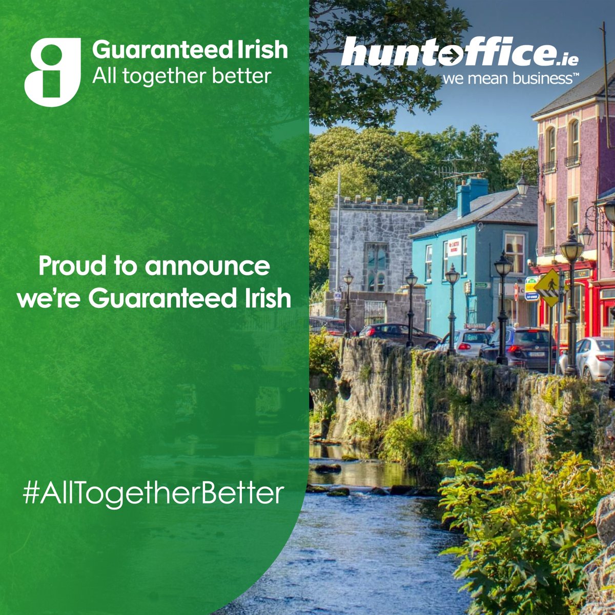 Hunt_Office's tweet photo. 🎉 We're proud to announce @HuntOffice is now #GuaranteedIrish! 

Supporting local communities and building a better Ireland together. 

#AllTogetherBetter 🇮🇪💚 https://t.co/qprRBaYwn1