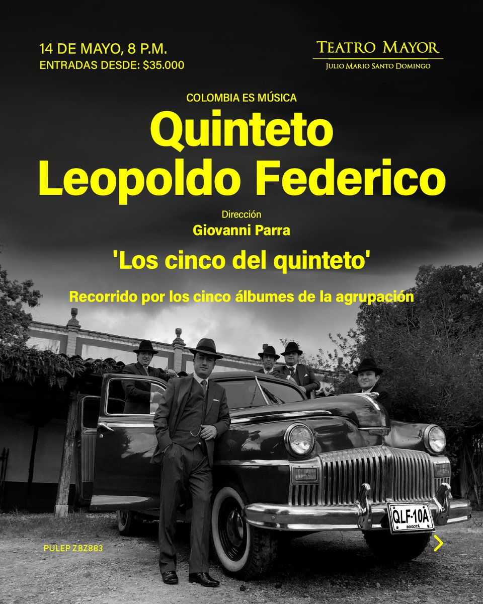 teatromayor's tweet photo. ¿Ya tienes tu entrada? 🤩 El #TeatroEstudio del #TeatroMayor recibirá al @Q_LFederico con 'Los cinco del quinteto', un concierto donde habrá variedad de géneros musicales, como el tango, el pasillo, el bambuco, el vals, la danza y el ragtime.

📌Entradas👉 https://t.co/ktXdM1iqYg https://t.co/4O7jk4z2uu