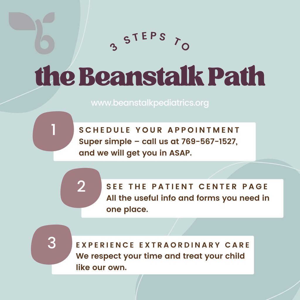 It's as easy as 1-2-3!  Get the ball rolling by going to bit.ly/BookBeanstalk to book your appointment today!

#Beanstalk #BeanstalkPeds #PediatricCare