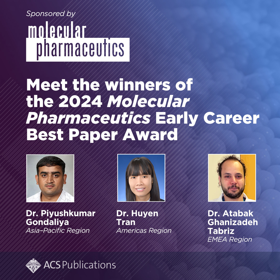 ACSBioMed's tweet photo. Join us for #ACSLectureships #WinnersWeek on Tues, May 21 from 10:00 -12:00 EDT for the 2024 Molecular Pharmaceutics Lectureship Awards, presented to winners Dr. Atabak Ghanizadeh Tabriz, Dr. Huyen Tran & Dr. Piyushkumar Gondaliya. Register to learn more: https://t.co/g9ismyZXe0 https://t.co/REoiYXDRNP
