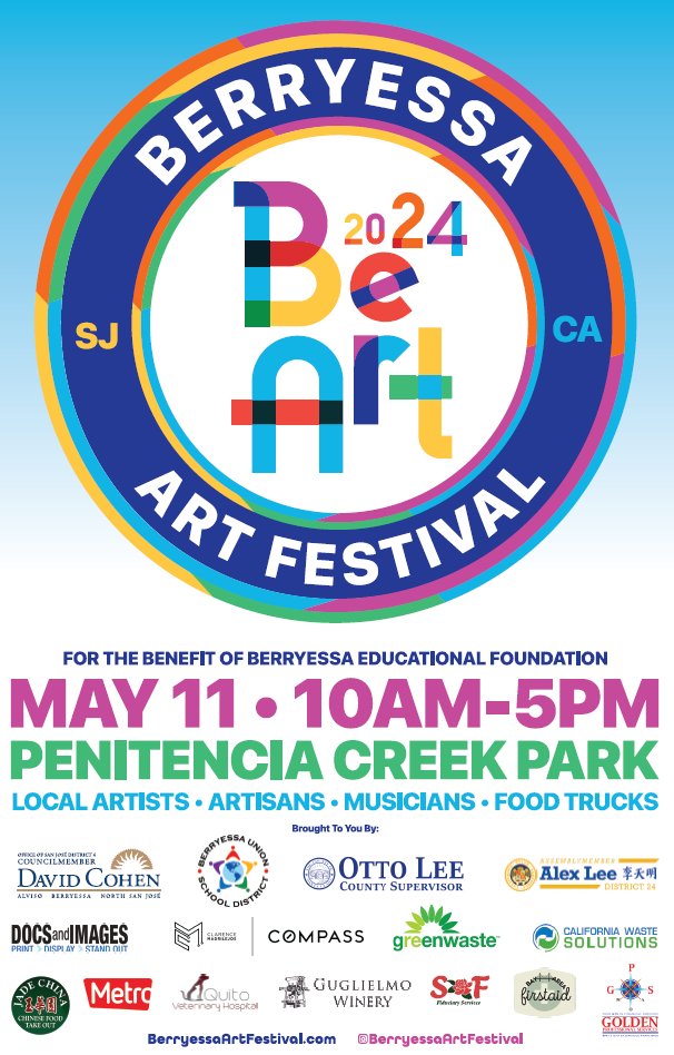 You are invited to the Berryessa Art Festival! Enjoy local artists, artisans, musicians, and food trucks for the benefit of Berryessa Educational Foundation! 🗓️ Saturday, May 11, 2024 ⏰ 10 AM - 5 PM 📍 Penitencia Creek Park #PathwaytotheFuture