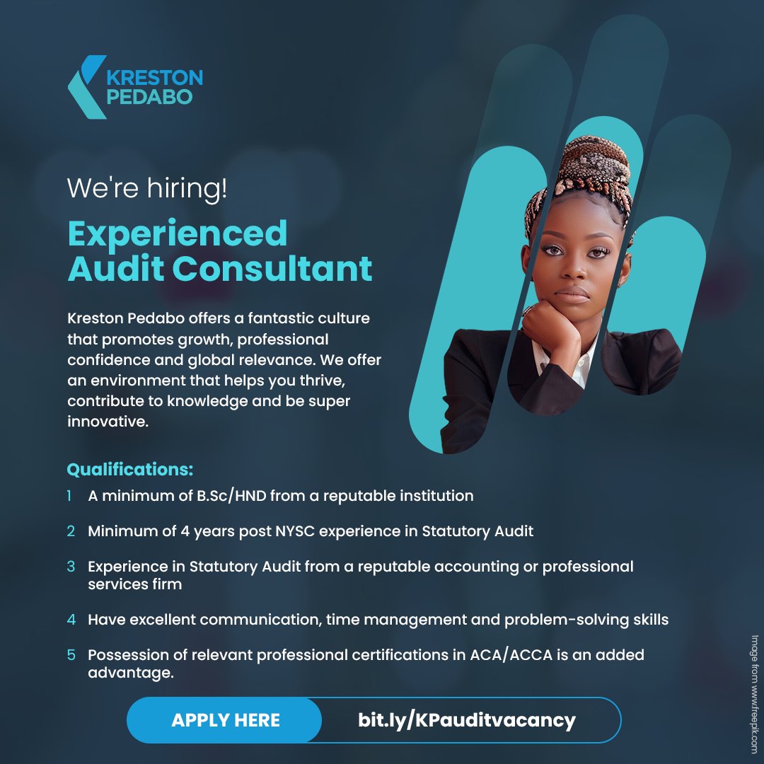 krestonpedabo's tweet photo. Exciting opportunity to join our Audit team. To apply visit:

https://t.co/xpfZzET4Oe https://t.co/3UUfGyCrJc