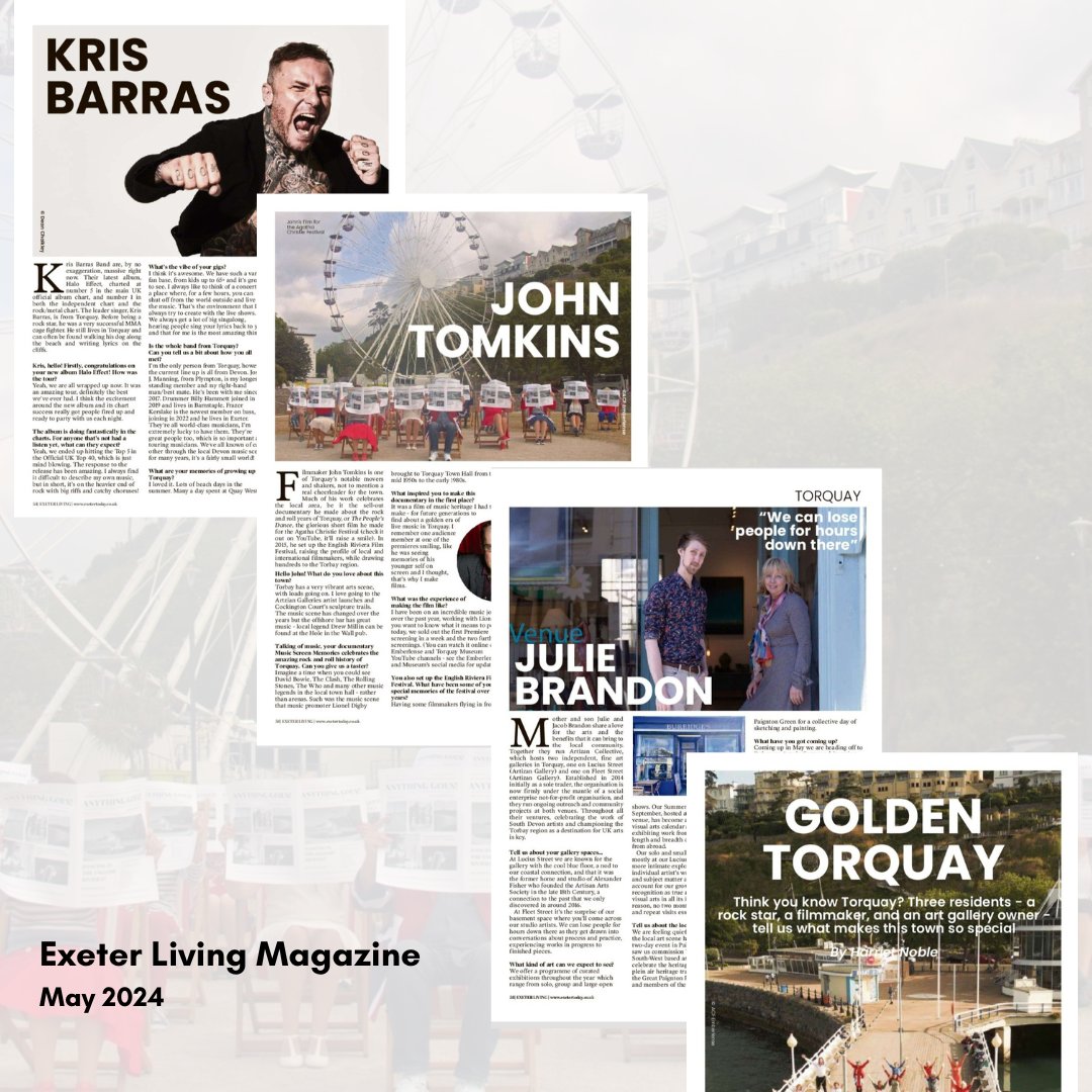 Great to be interviewed in the latest issue @ExeterLiving in article about Torquay - check it out now via  link on their page @KrisBarrasBand @ArtizanGallery @AgathaFestival @TorquayMuseum @TorreAbbey @filmtorbay @TorbayCulture